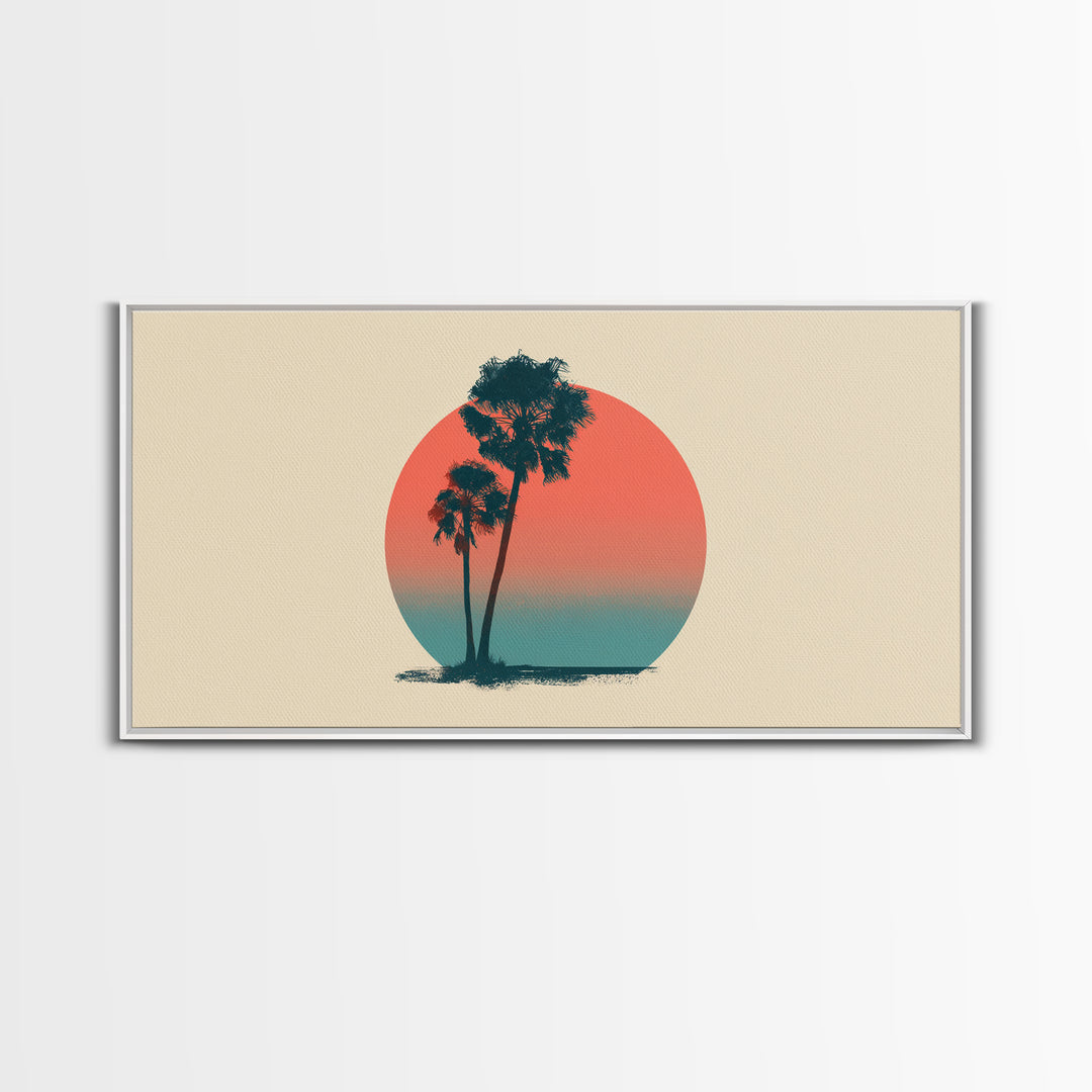 Twin Palms In Sun Circle Wall Art, Minimal Retro Desert Print, Midcentury Modern Decor, Palm Springs Poster, Boho Home Art
