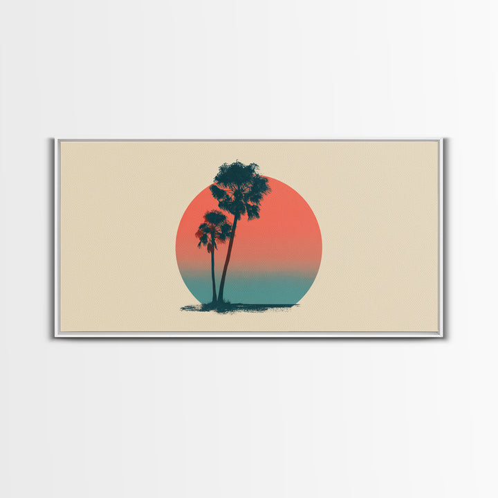 Twin Palms In Sun Circle Wall Art, Minimal Retro Desert Print, Midcentury Modern Decor, Palm Springs Poster, Boho Home Art