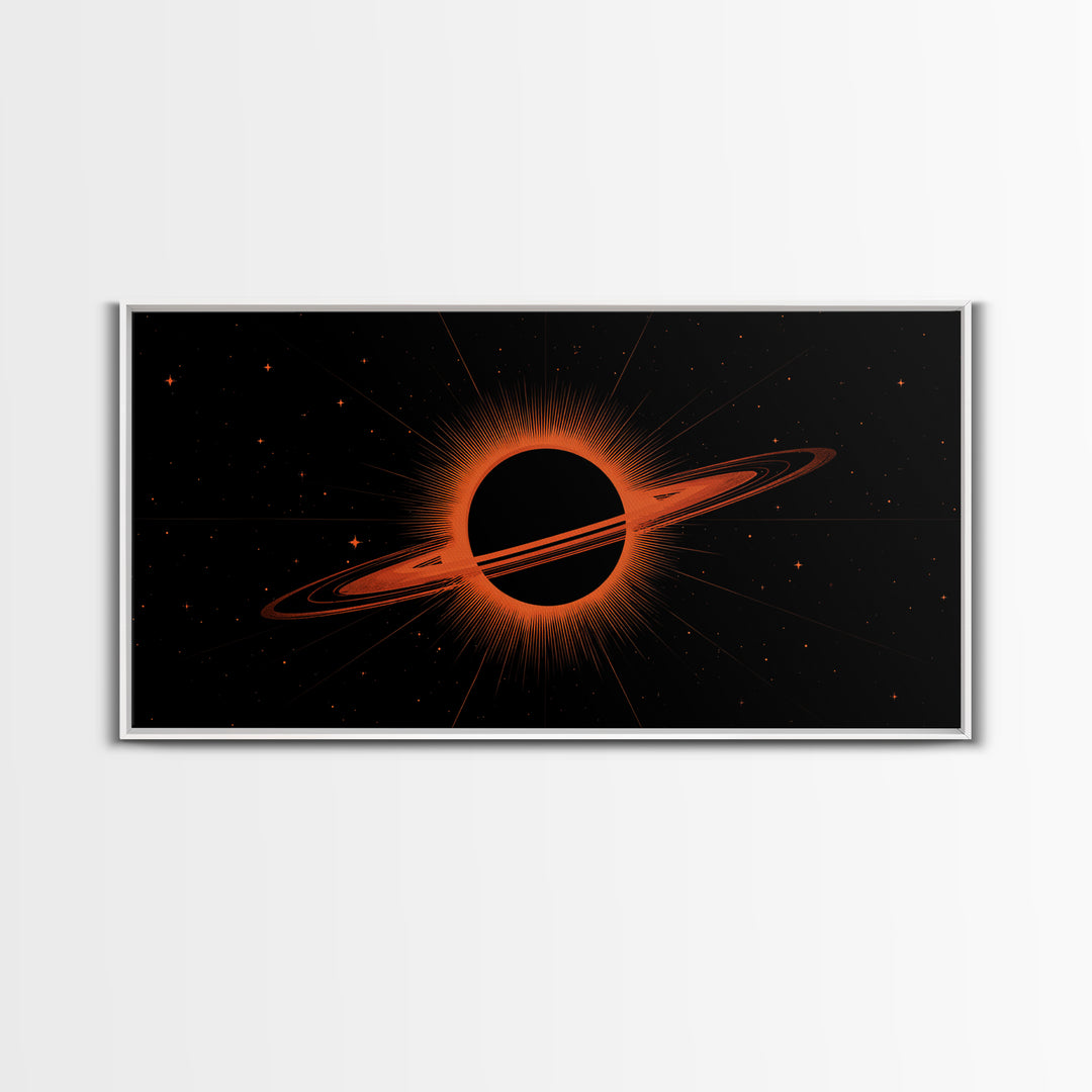 Orange Black Hole Eclipse Wall Art, Cosmic Retro Sci Fi Print, Midcentury Modern Space Poster, Atomic Starfield Home Decor
