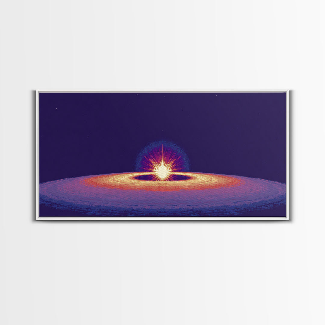 Purple Black Hole Horizon Wall Art, Cosmic Space Abstract Print, Retro Sci Fi Poster, Modern Digital Art, Galaxy Decor Print