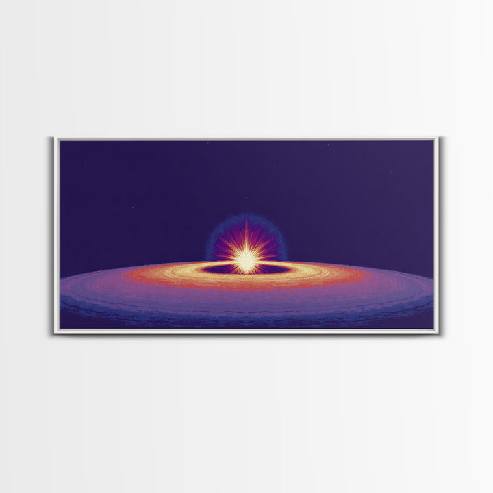 Purple Black Hole Horizon Wall Art, Cosmic Space Abstract Print, Retro Sci Fi Poster, Modern Digital Art, Galaxy Decor Print