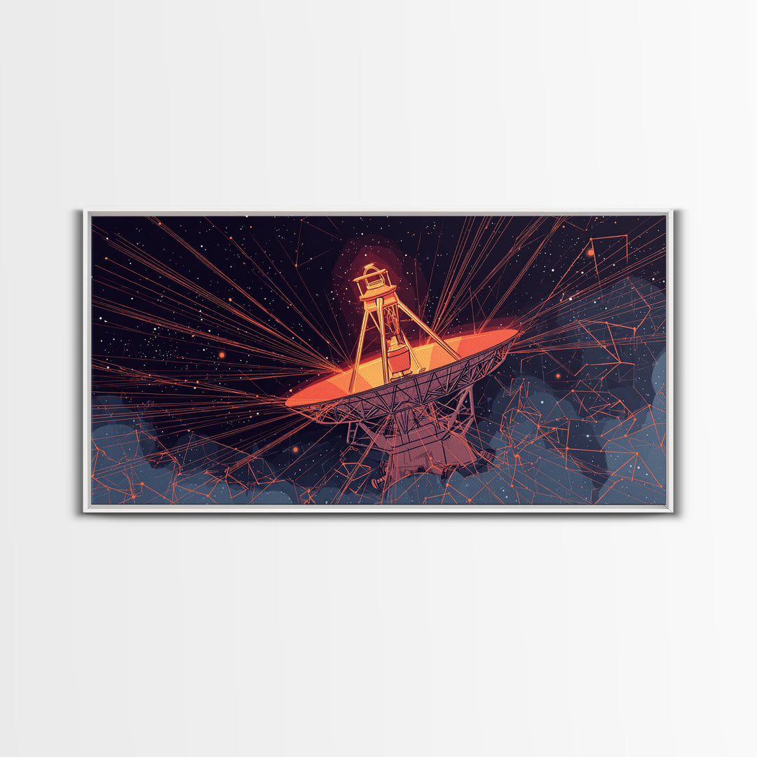 Orange Radio Telescope Under Stars Wall Art, Midcentury Modern Sci Fi Poster, Retro Space Abstract Print, Modern Wall Decor Gift