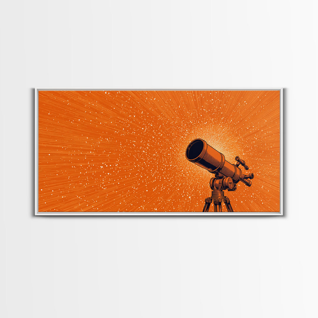 Orange Starfield Telescope Wall Art, Retro Space Poster, Cosmic Astronomy Decor, Mid Century Modern Canvas Print, Office Art