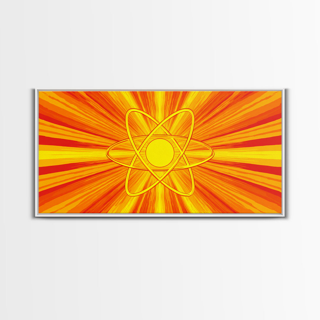 Fiery Atomic Sunburst Canvas Print, Mid Century Modern Orange Wall Art, Retro Science Poster, Bold MCM Decor, Modern Art Print
