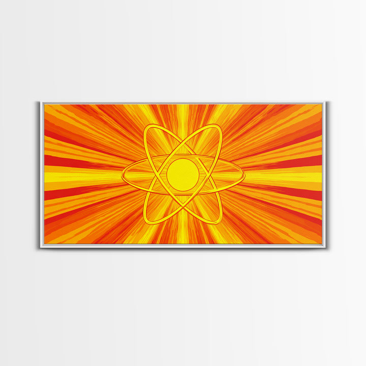 Fiery Atomic Sunburst Canvas Print, Mid Century Modern Orange Wall Art, Retro Science Poster, Bold MCM Decor, Modern Art Print