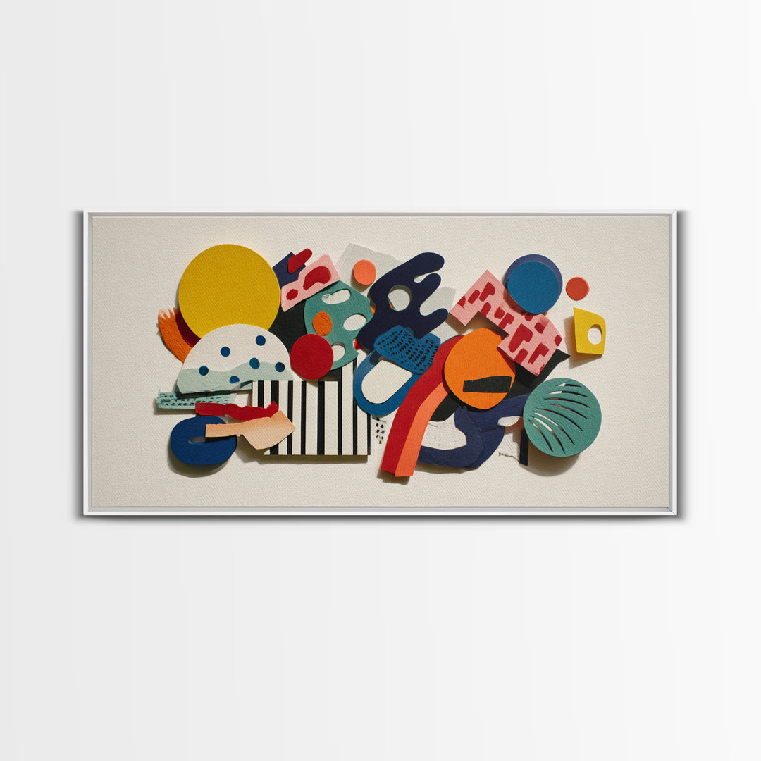 Playful Memphis Geometric Wall Art, Colorful Mid Century Modern Decor, Abstract Shapes, Retro Bauhaus Framed Canvas Print