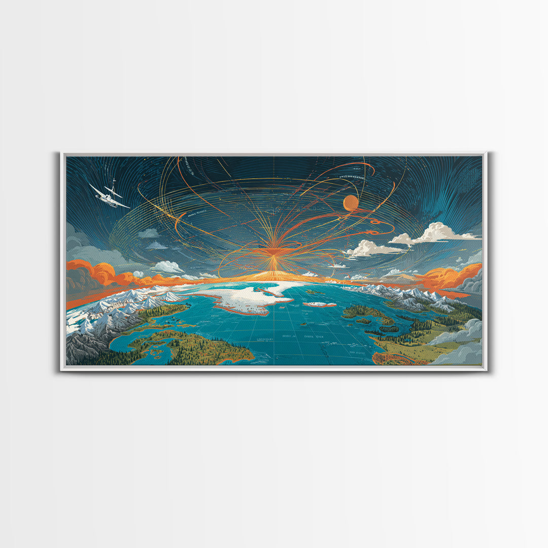 Cosmic Mountain Lake Sunset Wall Art, Panoramic Modern Landscape Print, Scenic Cabin Decor, Blue Orange Living Room Art Print