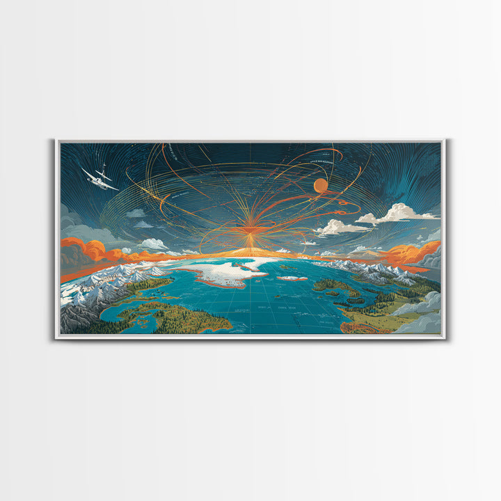 Cosmic Mountain Lake Sunset Wall Art, Panoramic Modern Landscape Print, Scenic Cabin Decor, Blue Orange Living Room Art Print