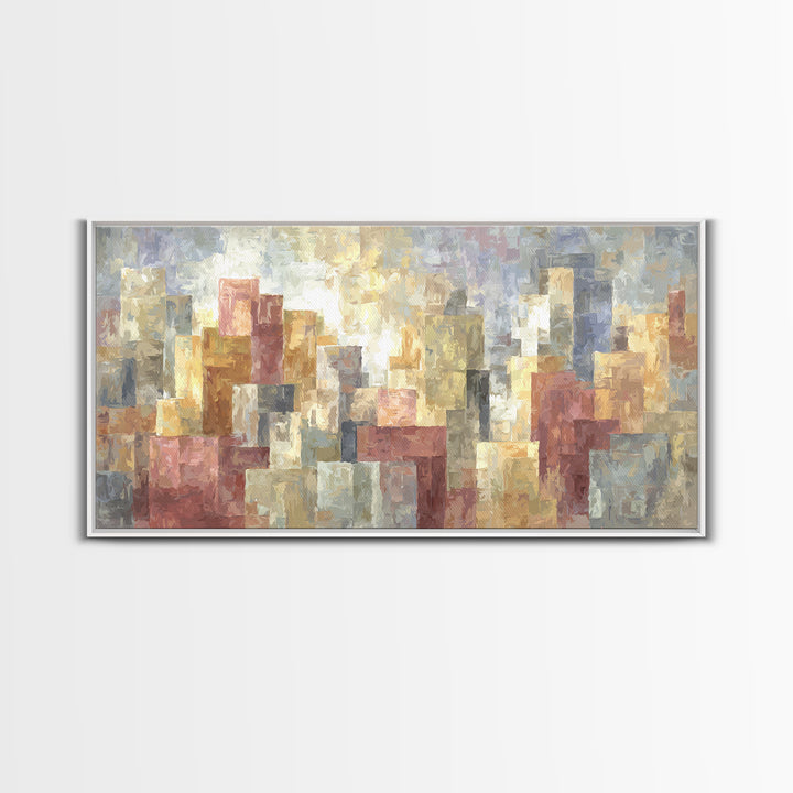 Soft Pastel Abstract City Wall Art, Modern Geometric Skyline Print, Urban Living Room Home Decor, Neutral Gallery Art Print