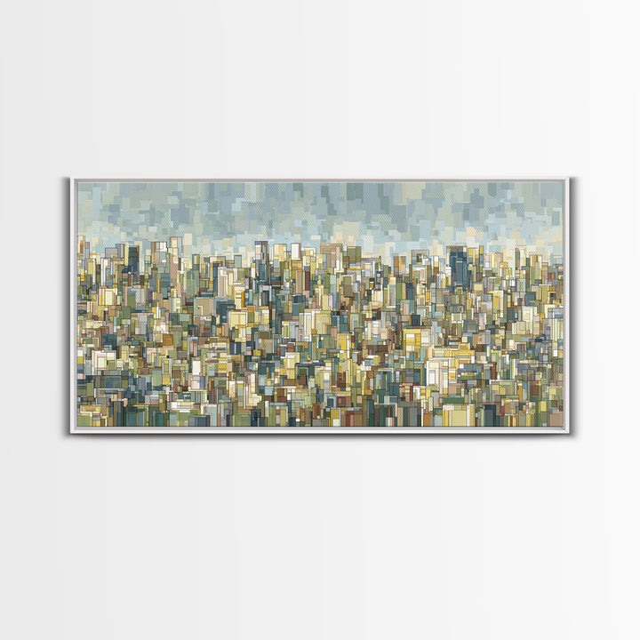 Dense City Skyline Wall Art, Modern Architectural Print, Abstract Urban Landscape Decor, Blue Beige Living Room Art Print