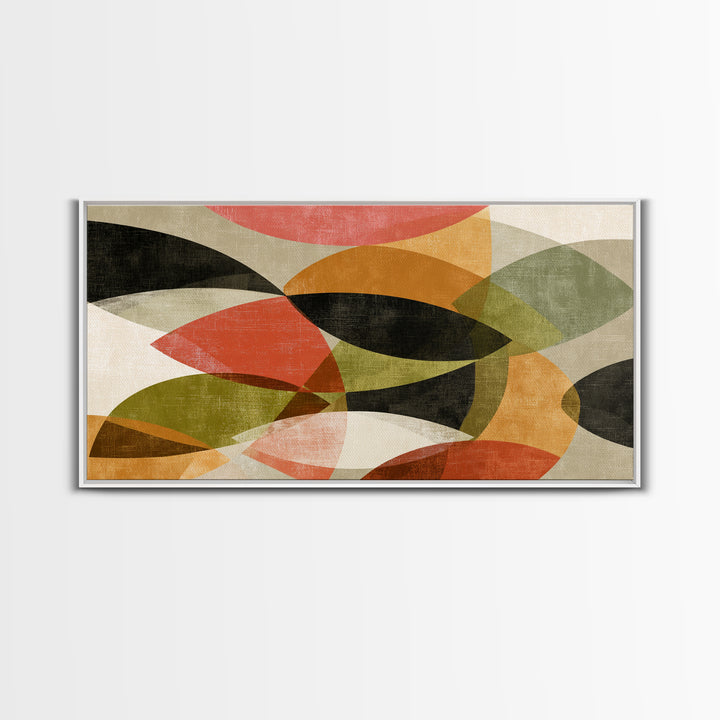 Layered Olive Red And Orange Abstract Leaves Wall Art, Midcentury Modern Art Print, Retro Geometric Decor For Living Room