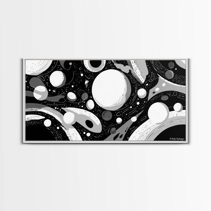 Black White And Gray Cosmic Bubbles Wall Art, Modern Abstract Art Print, Retro Sci Fi Space Decor For Office Or Game Room