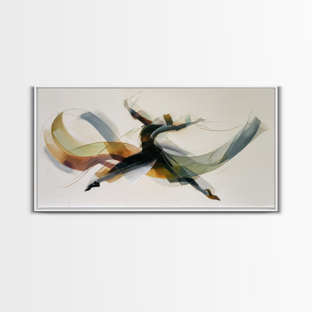 Leaping Abstract Dancer In Soft Ribbon Forms Canvas Print, Modern Contemporary Wall Art, Minimalist Artwork, Bedroom Decor