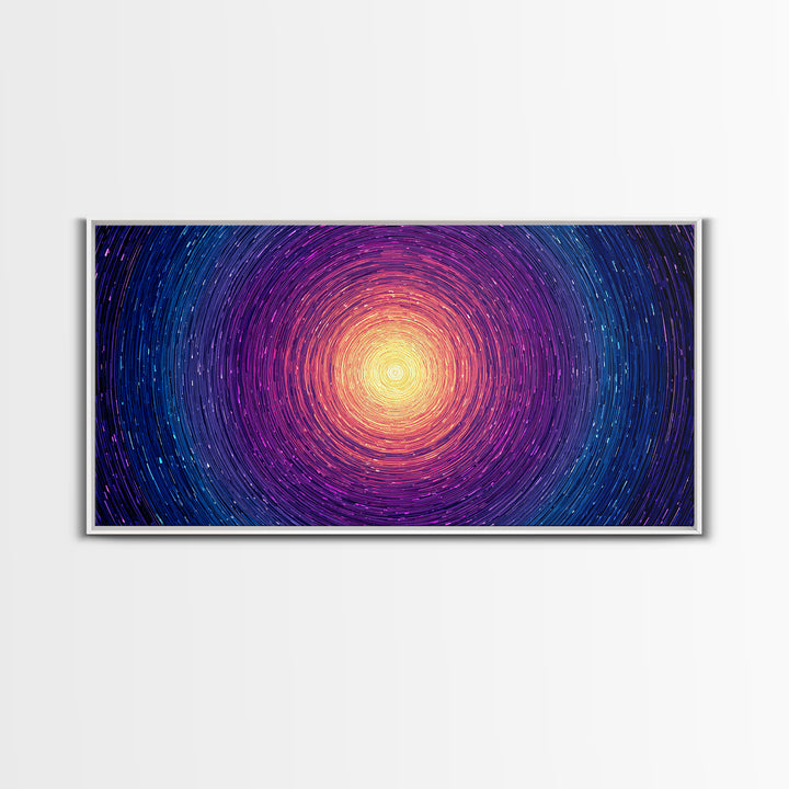 Radiant Magenta Blue Spiral Sun Wall Art, Cosmic Abstract Canvas, Modern Wall Decor, Vibrant Space Print For Living Room