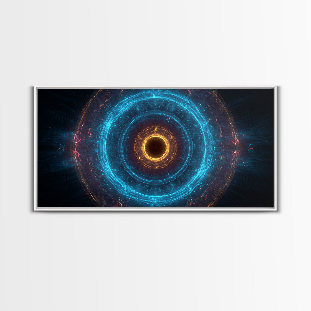 Electric Blue Orbital Ring Wall Art, Futuristic Sci Fi Abstract Canvas, Modern Geometric Space Decor For Living Room Or Office