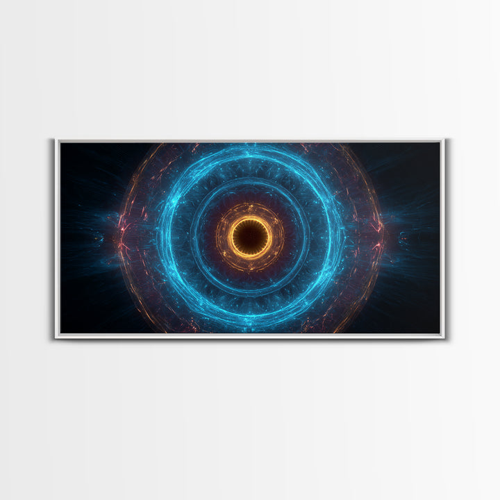 Electric Blue Orbital Ring Wall Art, Futuristic Sci Fi Abstract Canvas, Modern Geometric Space Decor For Living Room Or Office