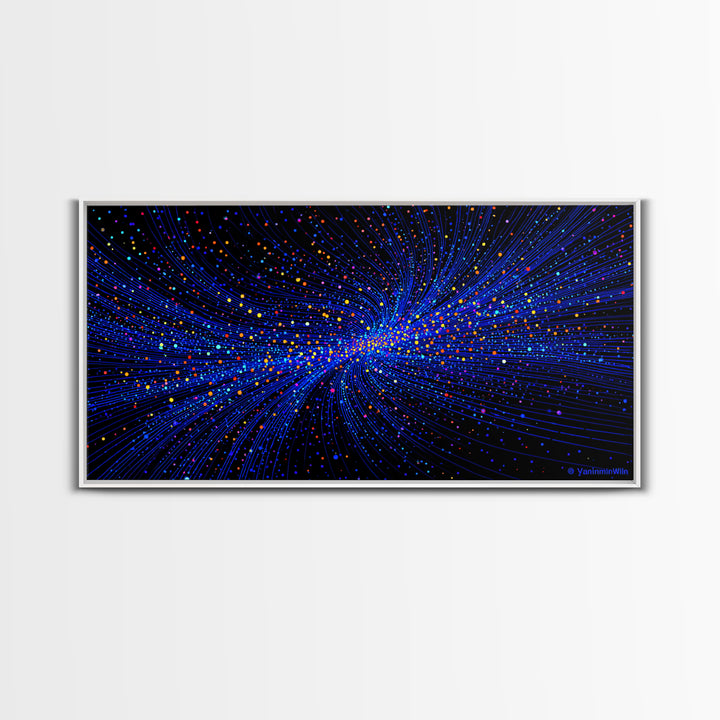 Blue Starfield Particle Stream Wall Art, Cosmic Abstract Digital Print, Modern Sci Fi Poster, Vibrant Space Decor For Home Office