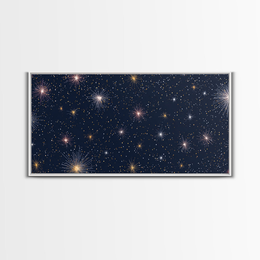 Dark Navy Gold Starry Sky Wall Art, Celestial Space Abstract Print, Modern Home Decor, Cosmic Retro Poster For Bedroom Decor