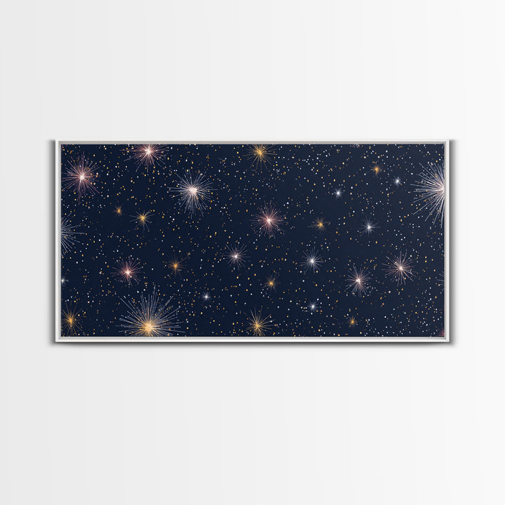 Dark Navy Gold Starry Sky Wall Art, Celestial Space Abstract Print, Modern Home Decor, Cosmic Retro Poster For Bedroom Decor