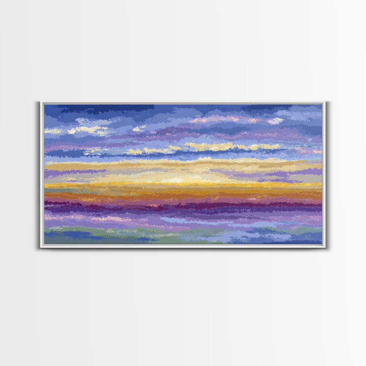 Soft Cloudy Sunset Sky Canvas Print, Pastel Blue Lavender Wall Art, Modern Nature Landscape, Calm Bedroom Decor, Office Decor