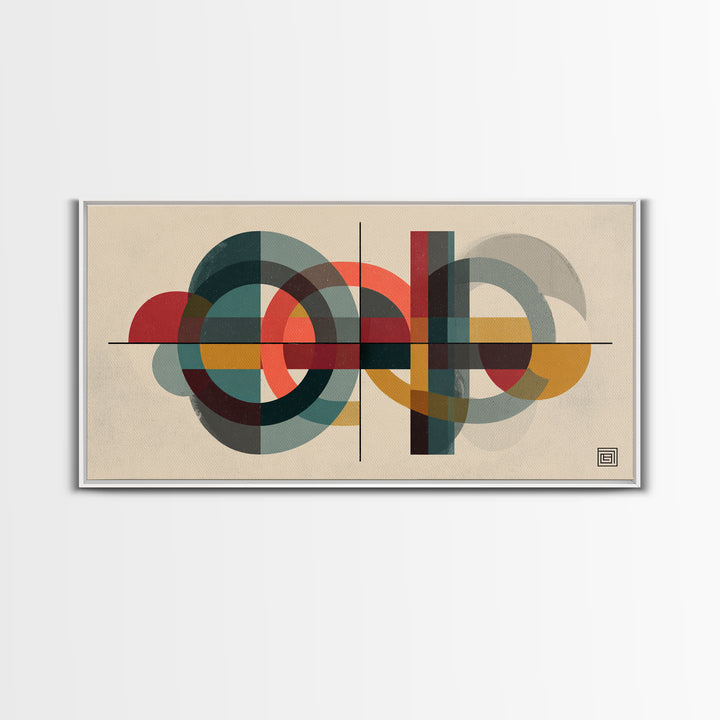 Overlapping Circles And Rectangles Wall Art, Midcentury Modern Geometric Art Print, Atomic Bauhaus Living Room Decor, Mid Century Decor