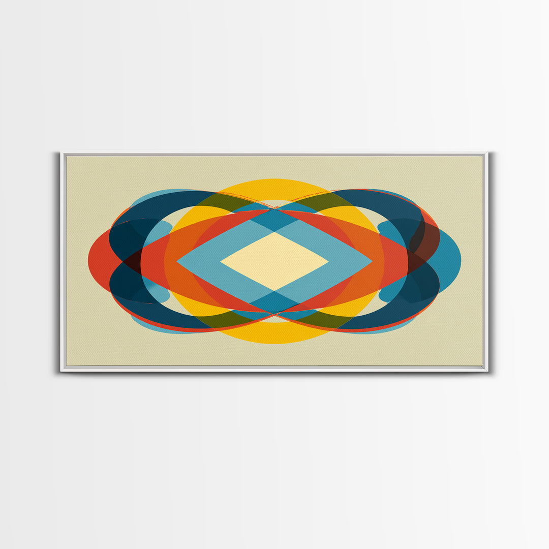 Colorful Overlapping Ellipse Abstract Wall Art, Midcentury Modern Geometric Print, Retro MCM Decor, Bold Living Room Art