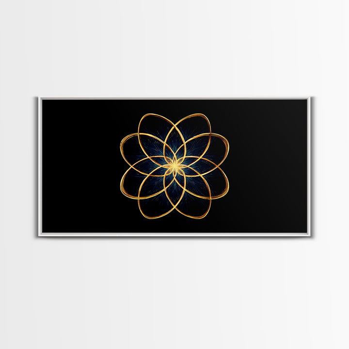 Gold Lotus Flower Line Art Canvas Print, Black And Gold Sacred Geometry Wall Decor, Spiritual Modern Abstract Artwork Gift