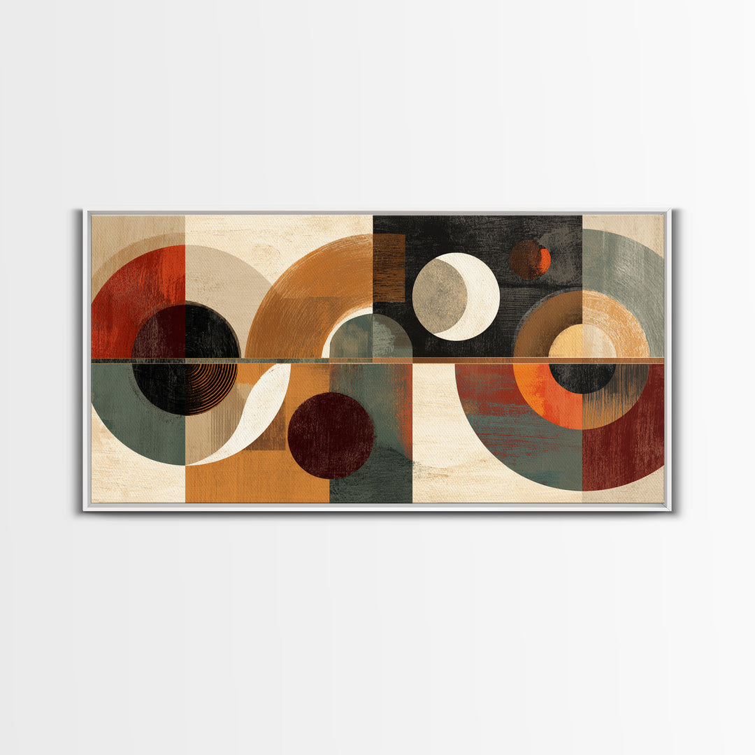 Earth Tone Geometric Circles Wall Art, Midcentury Modern Abstract Print, Retro MCM Decor, Bauhaus Living Room Artwork Print