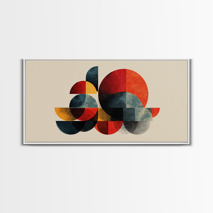 Red Teal Mustard Geometric Shapes Canvas Print, Midcentury Modern Wall Art, Bauhaus Abstract Poster, Bold Retro MCM Home Decor
