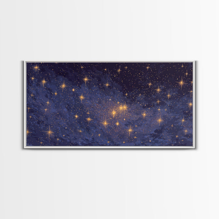 Purple Blue Galaxy Star Cloud Framed Canvas Print, Celestial Space Wall Art, Modern Cosmic Decor For Bedroom Or Office Decor