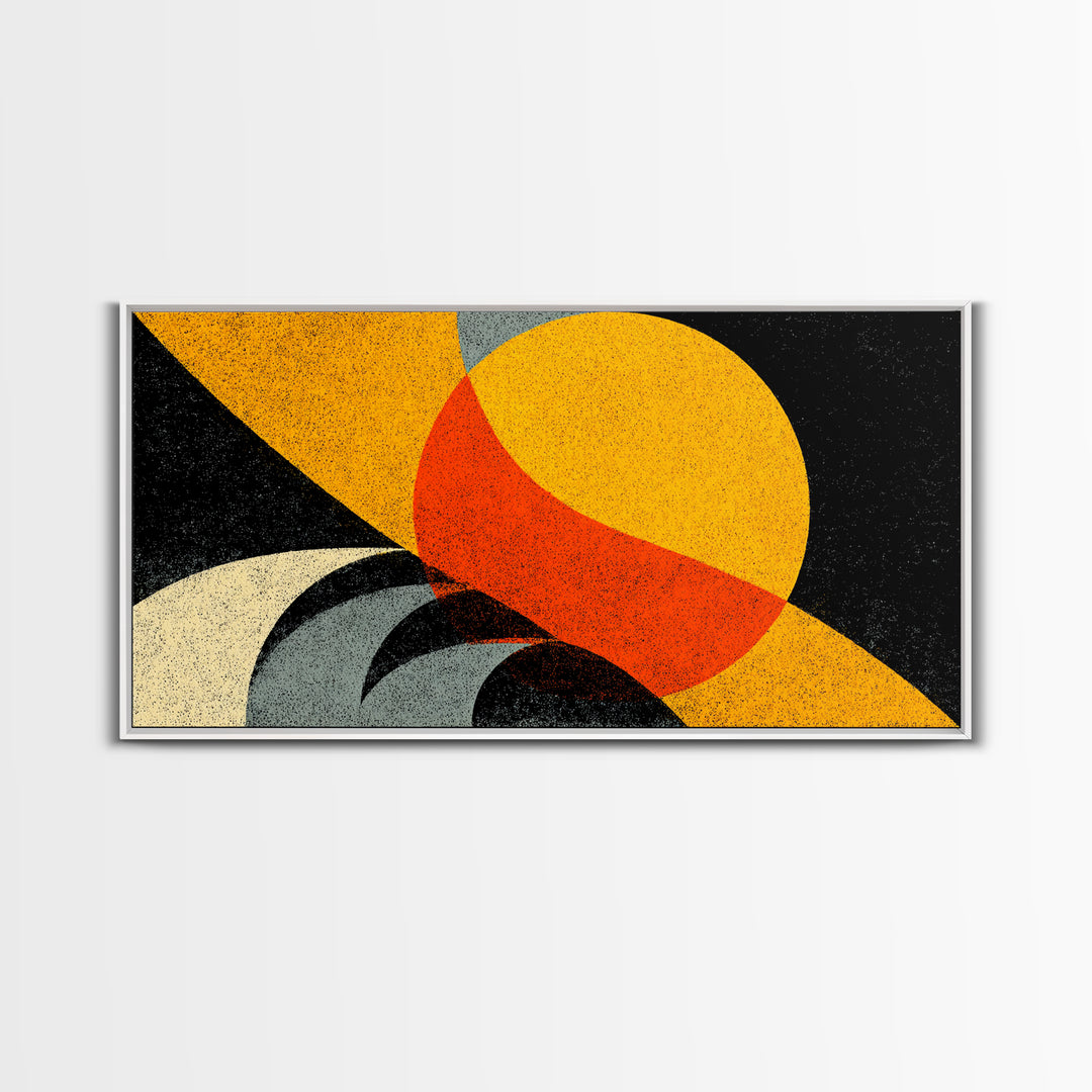 Orange Yellow Cosmic Sphere Canvas Print, Midcentury Modern Wall Art, Retro Geometric Abstract Poster, Bold Atomic Decor