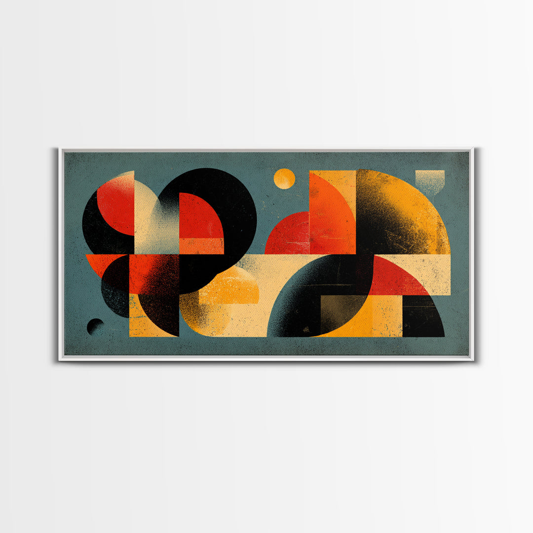 Bold Teal Orange Geometric Abstract Wall Art, Mid Century Modern Decor, MCM Artwork, Retro Bauhaus Print For Living Room