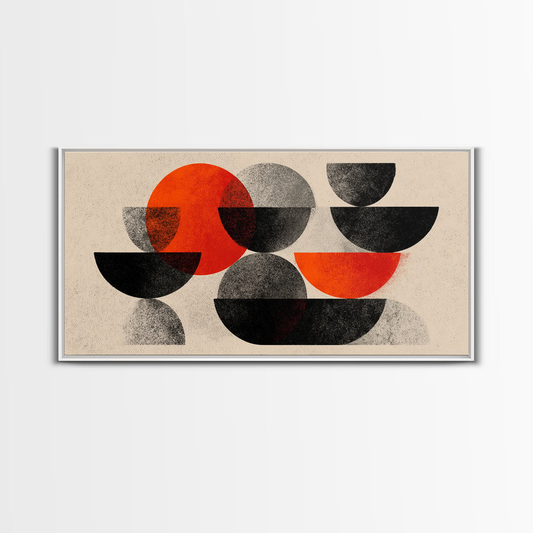 Red Black Gray Semi Circle Abstract Canvas Print, Mid Century Modern Wall Decor, Bauhaus Geometric Art For Office And Living Room