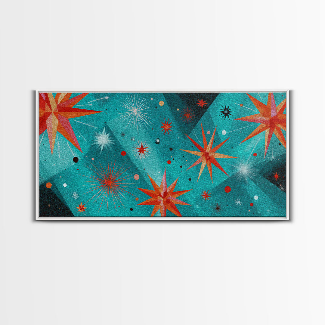 Turquoise Atomic Starburst Wall Art, Mid Century Modern Decor, Retro 50s Space Abstract Print For Living Room And Office