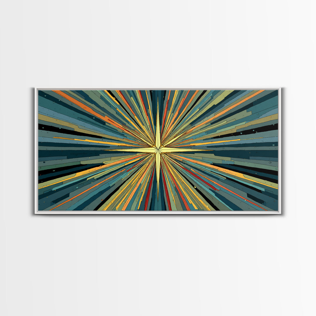 Teal Orange Atomic Starburst Wall Art, Midcentury Modern Abstract Print, Retro Geometric MCM Artwork For Living Room Decor