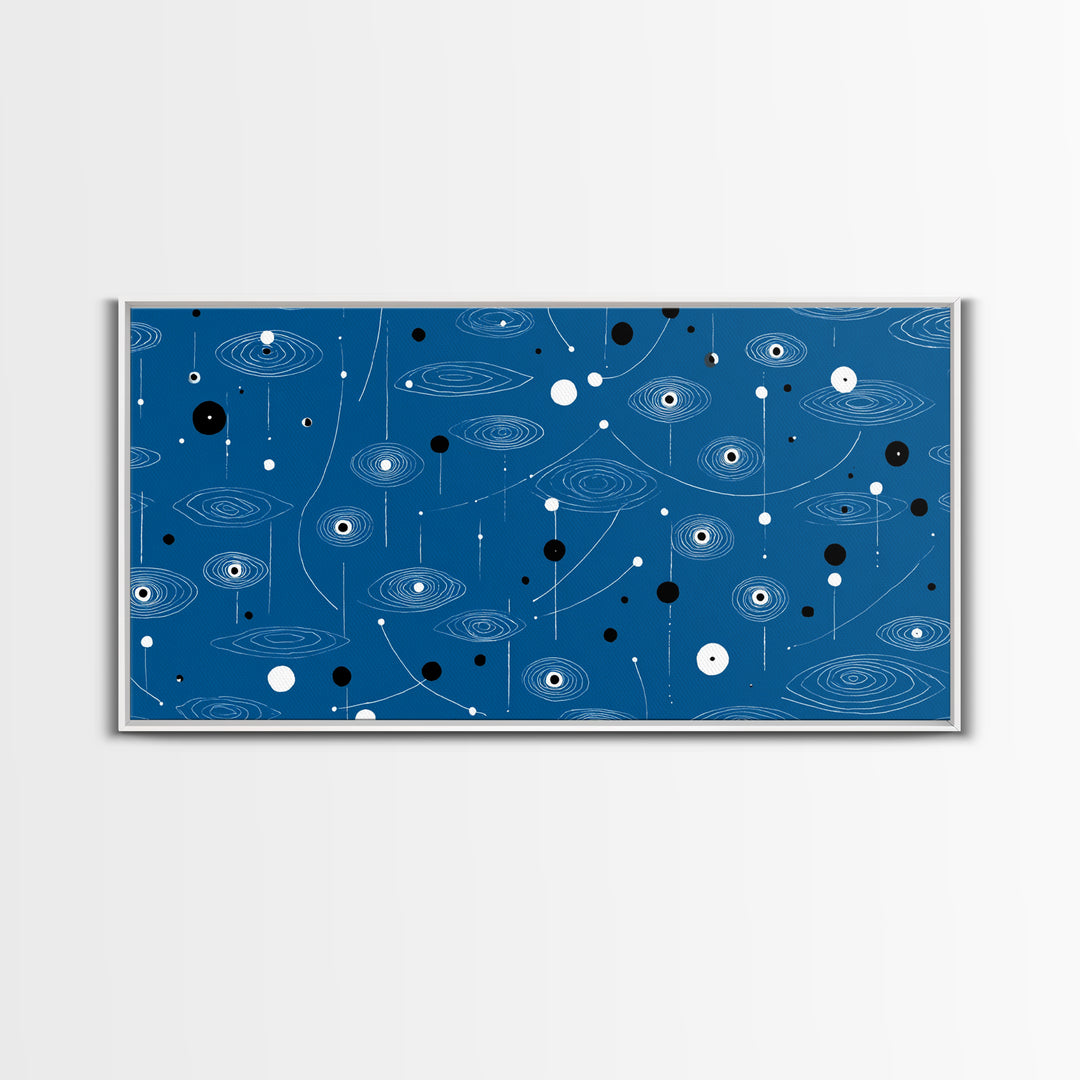 Blue Atomic Space Pattern Wall Art, Midcentury Modern Abstract Art, Retro Sci Fi Poster, Cosmic Modern Home Decor, MCM Wall Decor