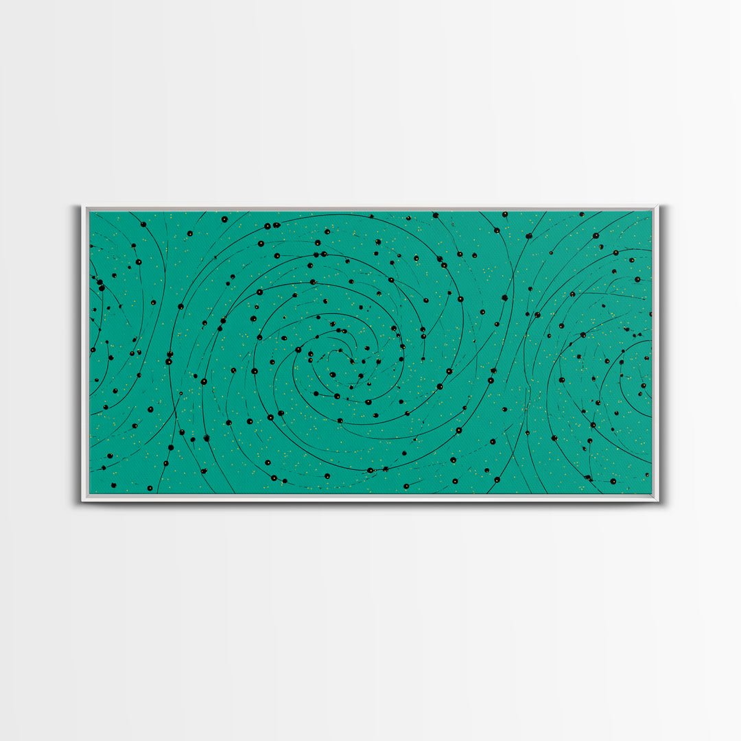 Teal Spiral Galaxy Abstract Canvas Print, Midcentury Modern Wall Art, Cosmic Retro Poster, Space Abstract Art Decor For Office