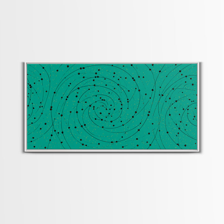 Teal Spiral Galaxy Abstract Canvas Print, Midcentury Modern Wall Art, Cosmic Retro Poster, Space Abstract Art Decor For Office