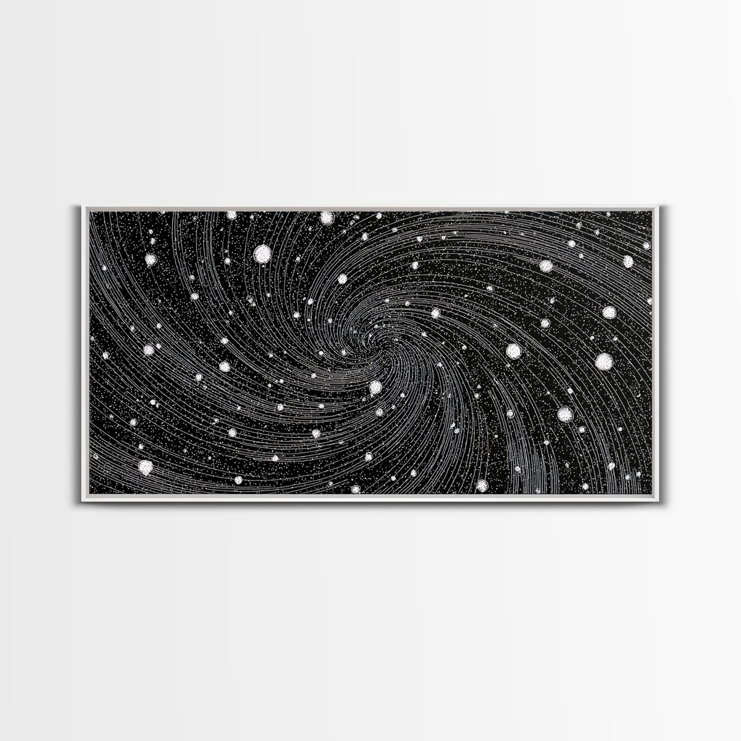 Black And White Spiral Galaxy Wall Art, Midcentury Modern Abstract Art, Retro Space Poster, Monochrome Home Decor, MCM Print