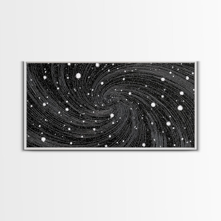 Black And White Spiral Galaxy Wall Art, Midcentury Modern Abstract Art, Retro Space Poster, Monochrome Home Decor, MCM Print