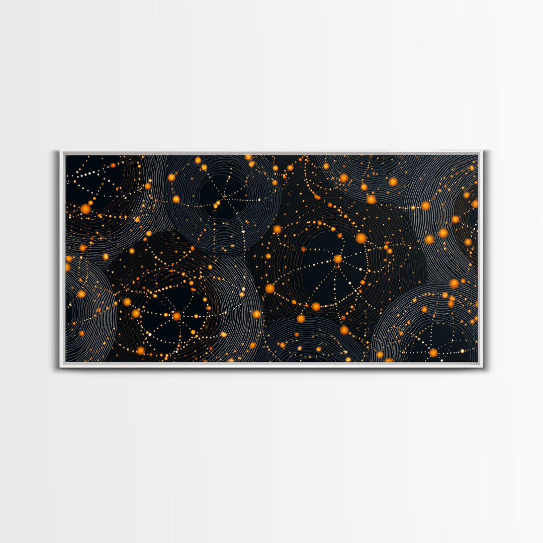 Orange Atomic Constellation Canvas Print, Midcentury Modern Wall Art, Retro Sci Fi Poster, Cosmic Abstract Decor For Office