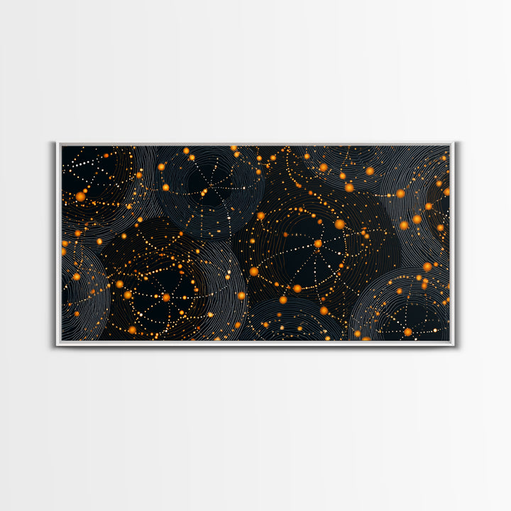 Orange Atomic Constellation Canvas Print, Midcentury Modern Wall Art, Retro Sci Fi Poster, Cosmic Abstract Decor For Office