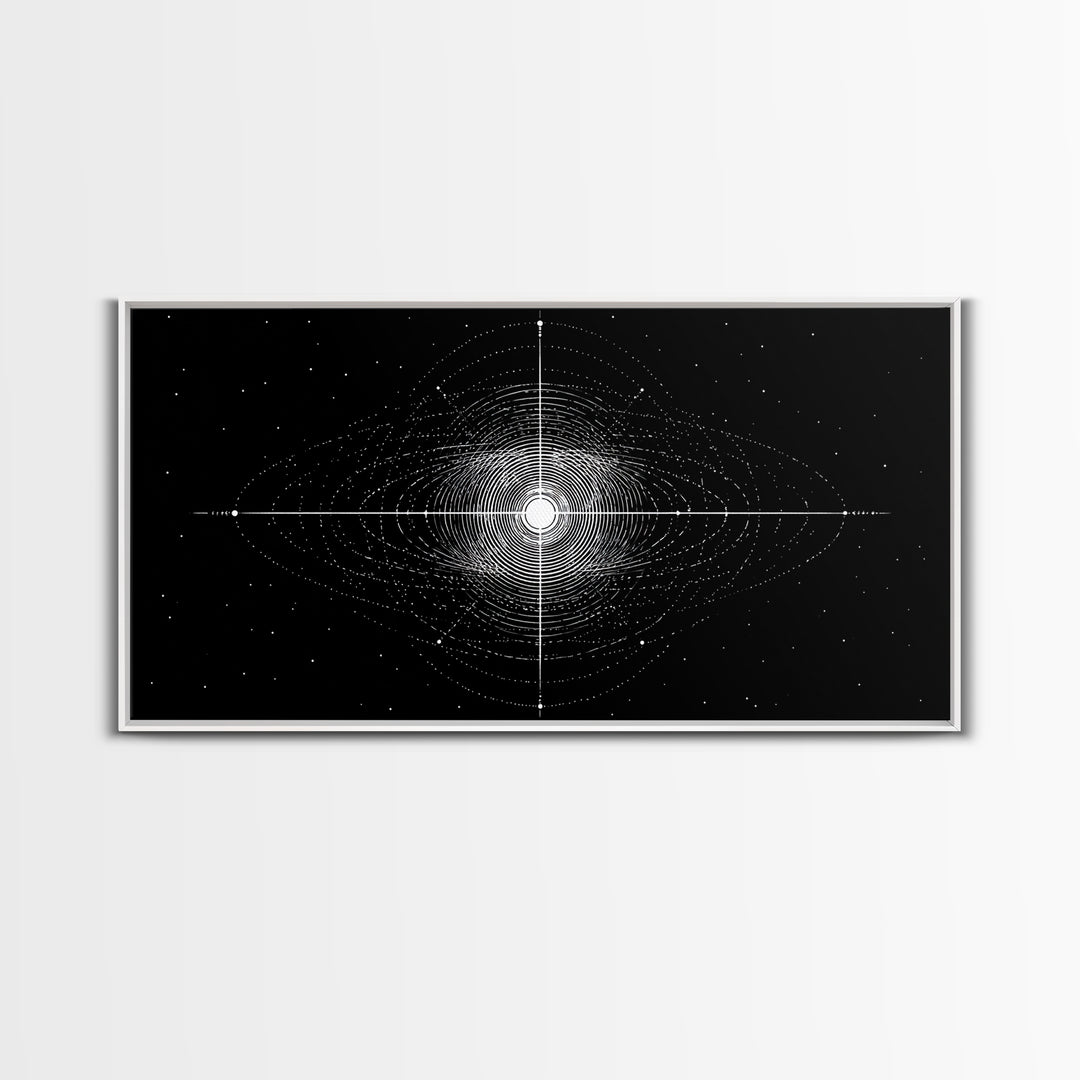 Black White Central Star Field Wall Art, Midcentury Modern Abstract Art, Cosmic Space Poster, Minimalist Home Decor, MCM Print