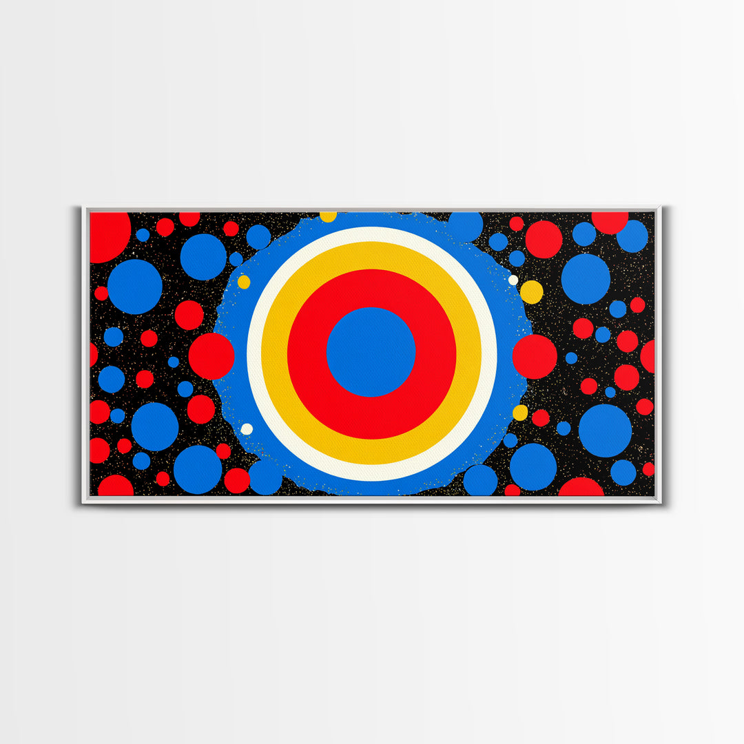 Concentric Target Canvas Print, Red Blue Yellow Circle Poster, Midcentury Modern Wall Decor, Pop Art Geometric MCM Print