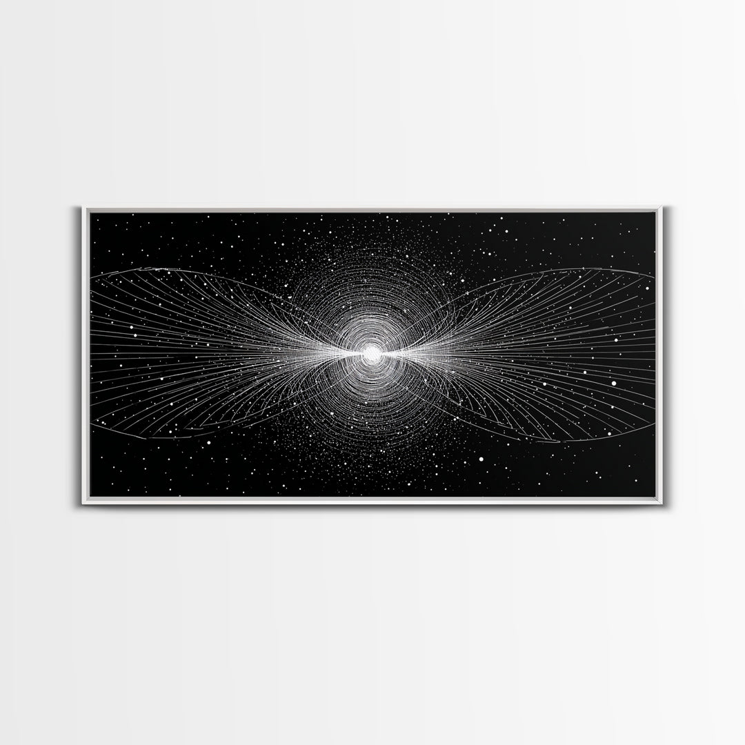 White Particle Wave Cosmic Burst Wall Art, Space Abstract Art, Modern Wall Decor, Sci Fi Poster, Black And White Art Print