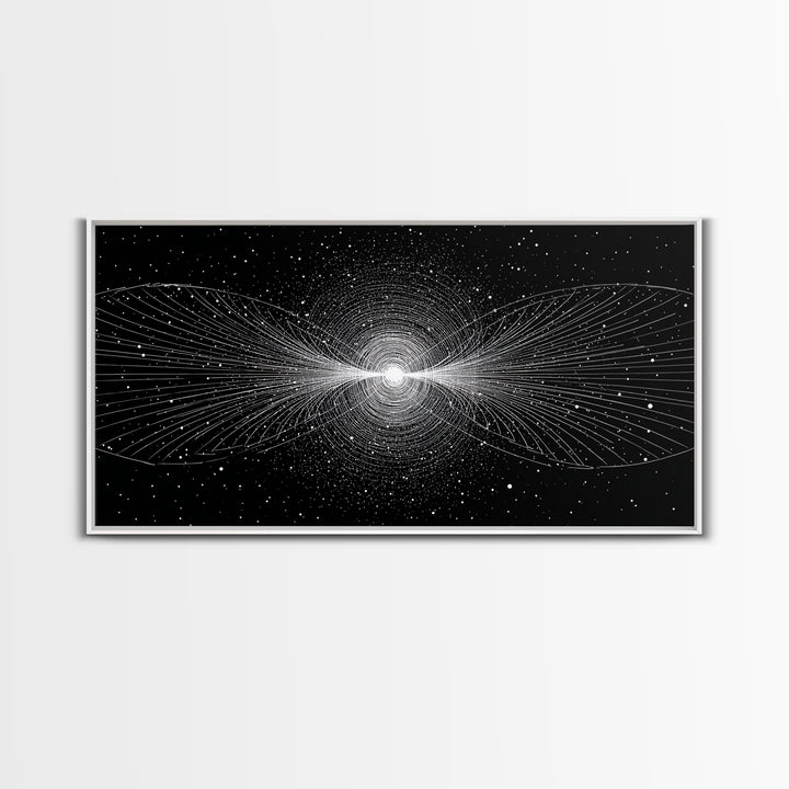White Particle Wave Cosmic Burst Wall Art, Space Abstract Art, Modern Wall Decor, Sci Fi Poster, Black And White Art Print