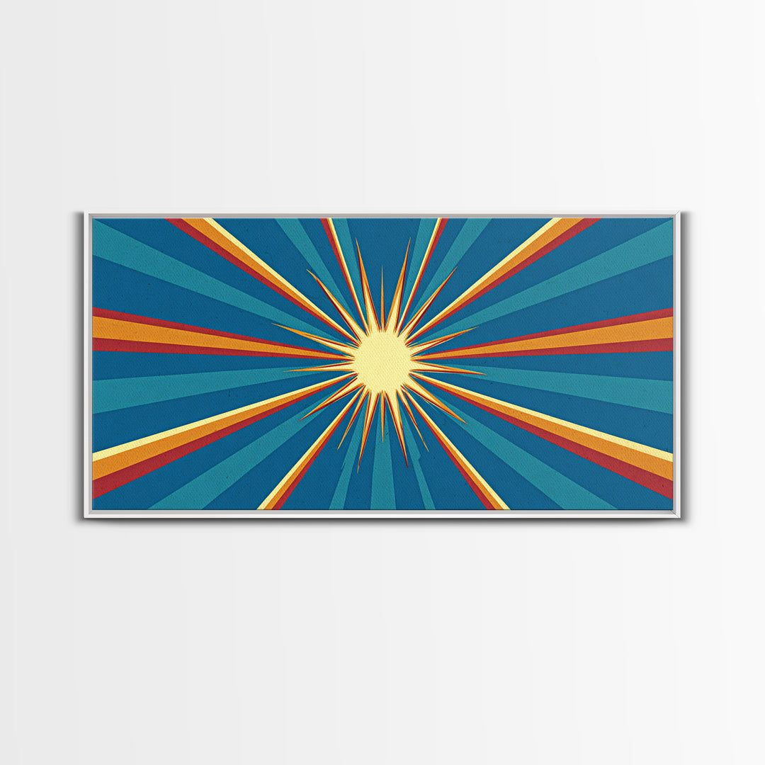 Retro Radiant Sunburst In Teal Blue Wall Art, Midcentury Modern Art, Atomic 60s Poster, Colorful Geometric Wall Decor Print