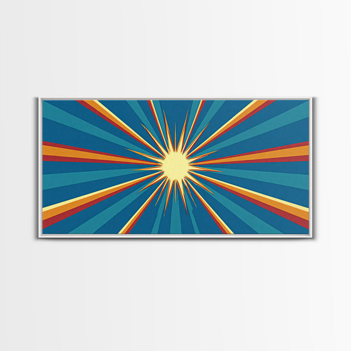 Retro Radiant Sunburst In Teal Blue Wall Art, Midcentury Modern Art, Atomic 60s Poster, Colorful Geometric Wall Decor Print