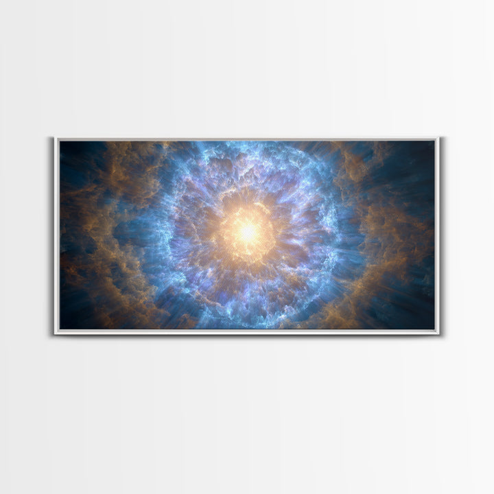 Blue Gold Nebula Eye Cosmic Light Wall Art, Space Abstract Art, Modern Wall Decor, Sci Fi Art Print For Living Room Decor