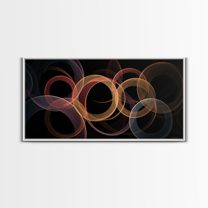 Glowing Transparent Orbital Rings Abstract Wall Art, Midcentury Modern Geometric Poster, Retro MCM Wall Decor, Large Canvas Print